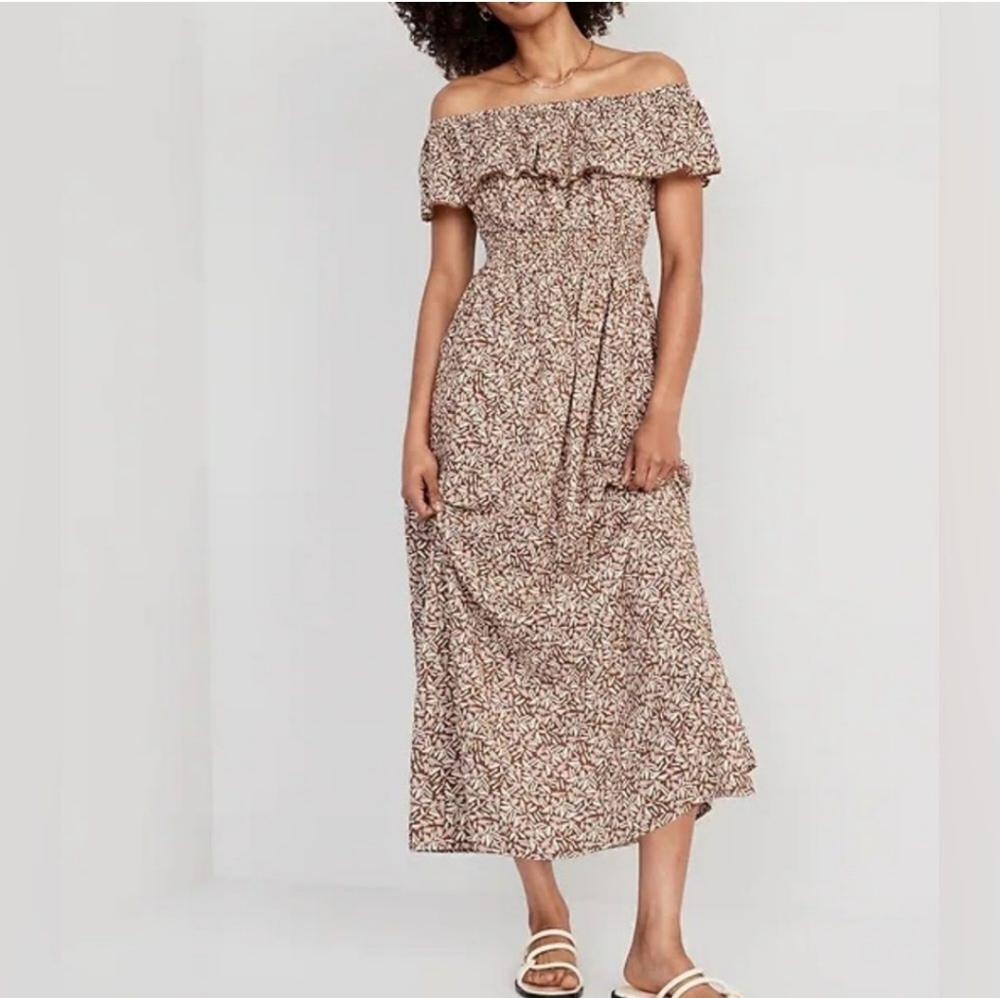 Old Navy Off-The-Shoulder Smocked Waist Maxi Dress XXL Abstract Cottagecore Boho